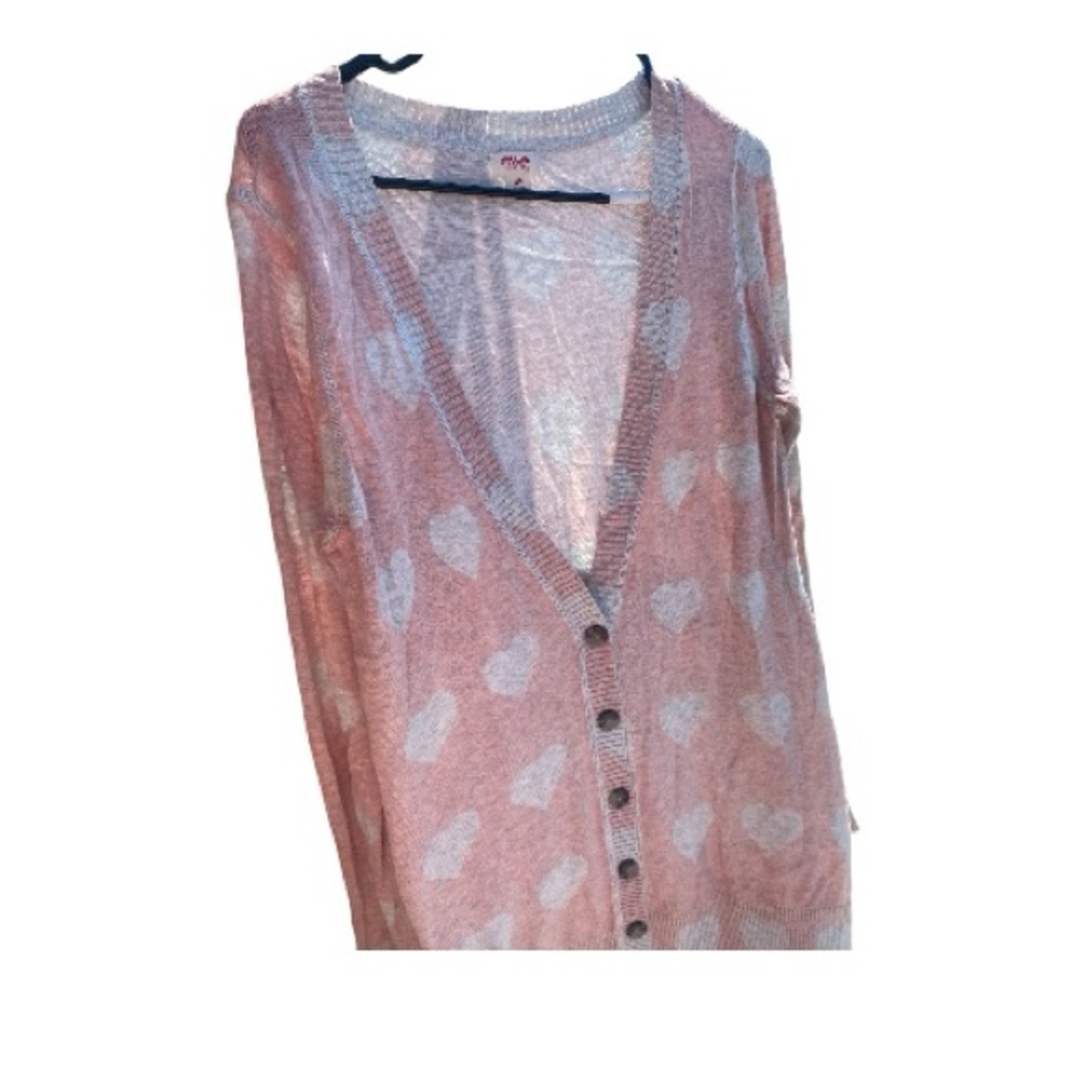 Pink Heart Pattern Button-Front Women's Cardigan